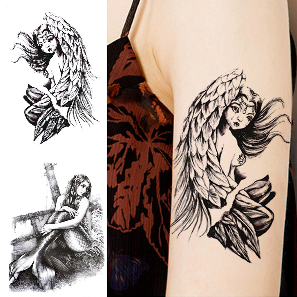 Virgin Mary With Angel Wings Standing Over Cross Best Temporary Tattoos|  WannaBeInk.com