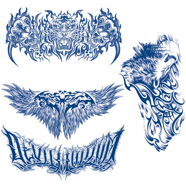 Semi Permanent Men Chest Tiger Wolf Skull Tattoo Sticker